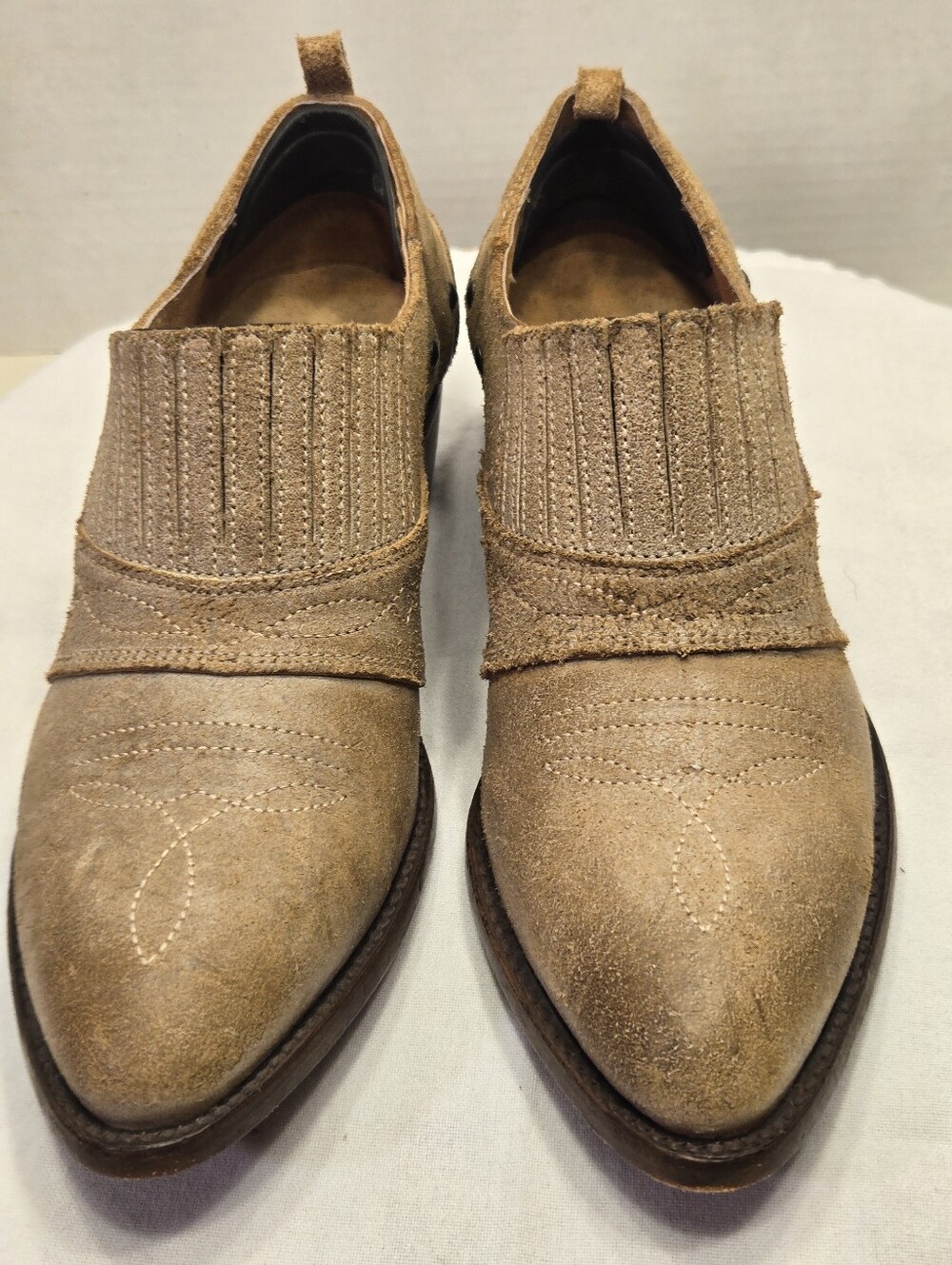 Women's Suede Slip-On Western Inspired Shoes in Tan